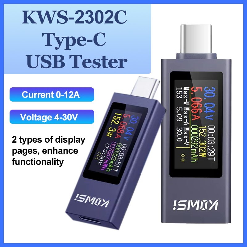 Logic Analyzer Usb - KWS-2302C Type-C USB-tester Multifunctioneel digitaal display